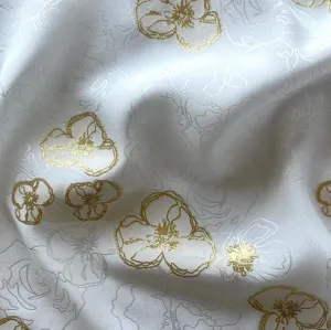 Three-Petaled White Campion Golden Lurex Silk Jacquard Crepe de Chine (Made in Italy)