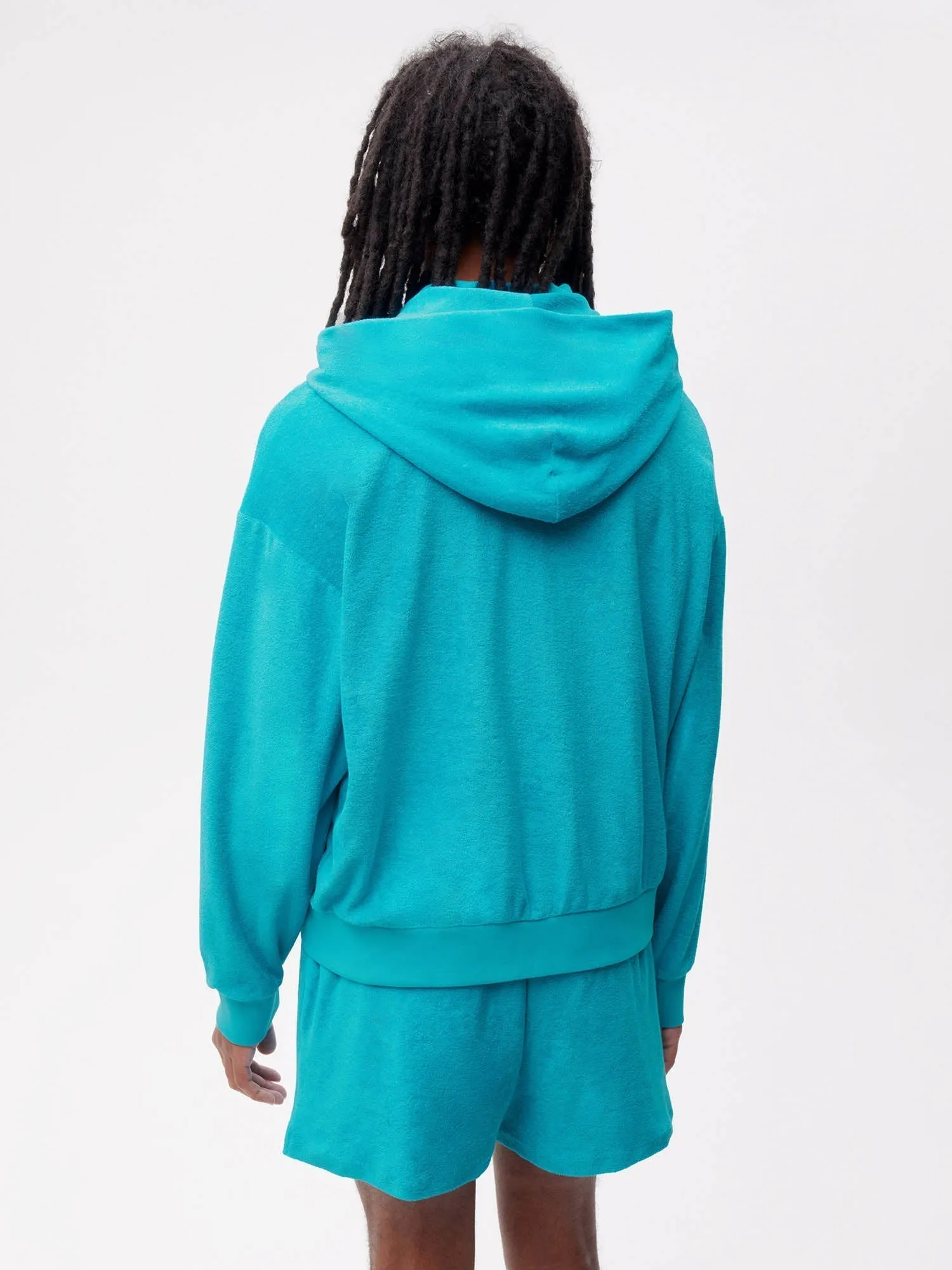 Towelling Zipped Hoodie—peacock blue