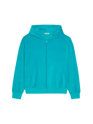 Towelling Zipped Hoodie—peacock blue