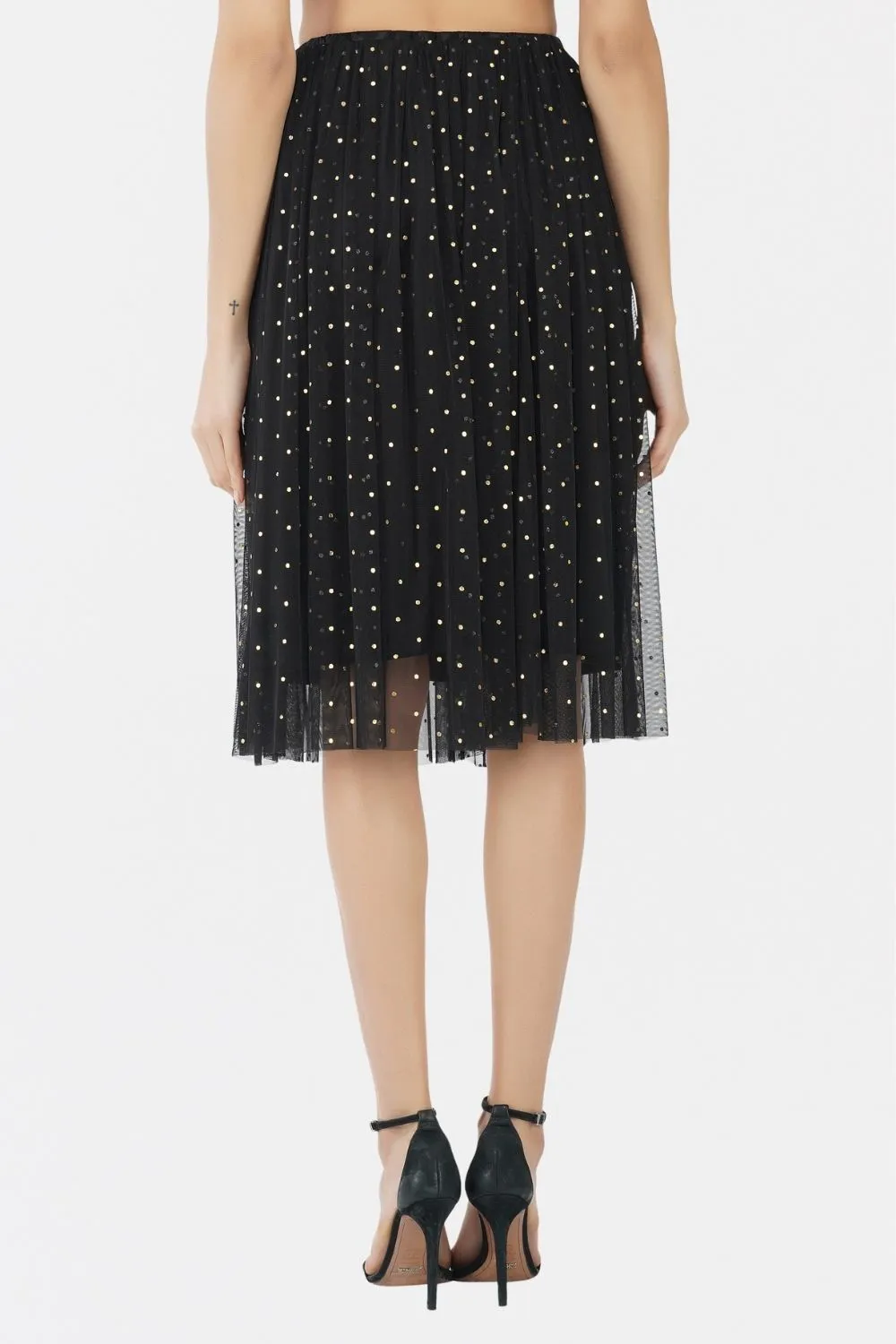 Val Black and Gold Tulle Midi Skirt