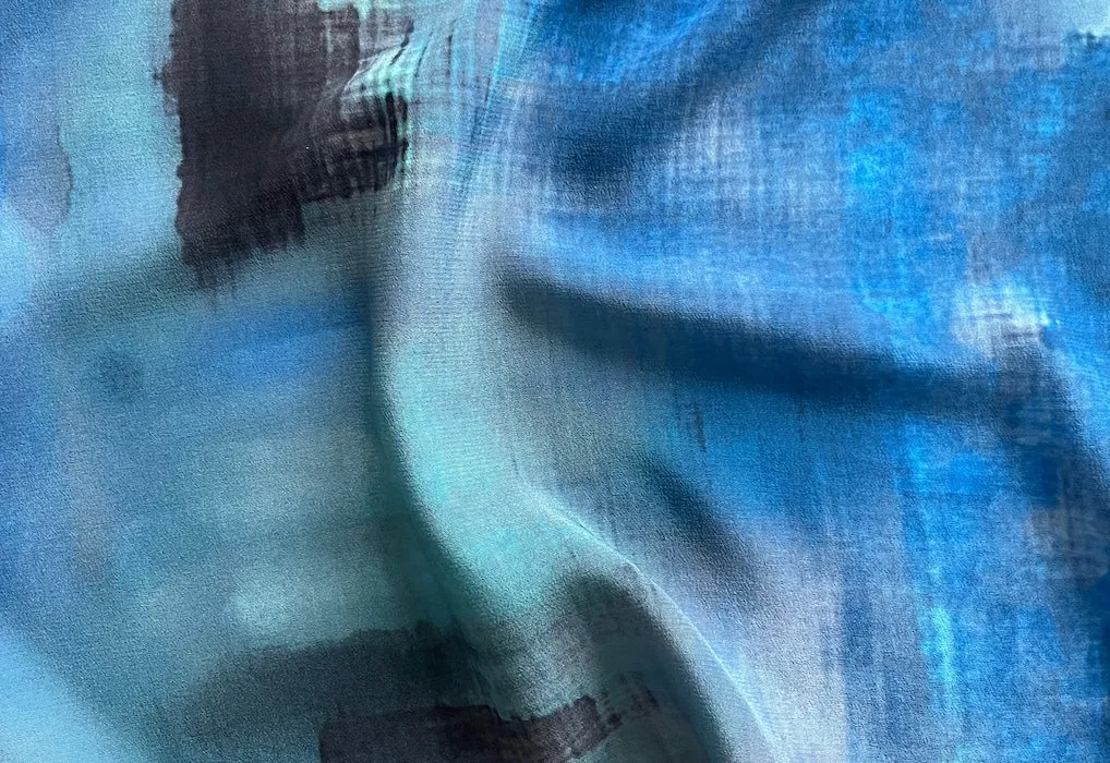 Watercolor Ocean Silk Crepe de Chine (Made in Italy)