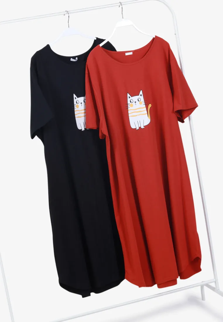 Whitecat Cute Night Sleep Dress - Black