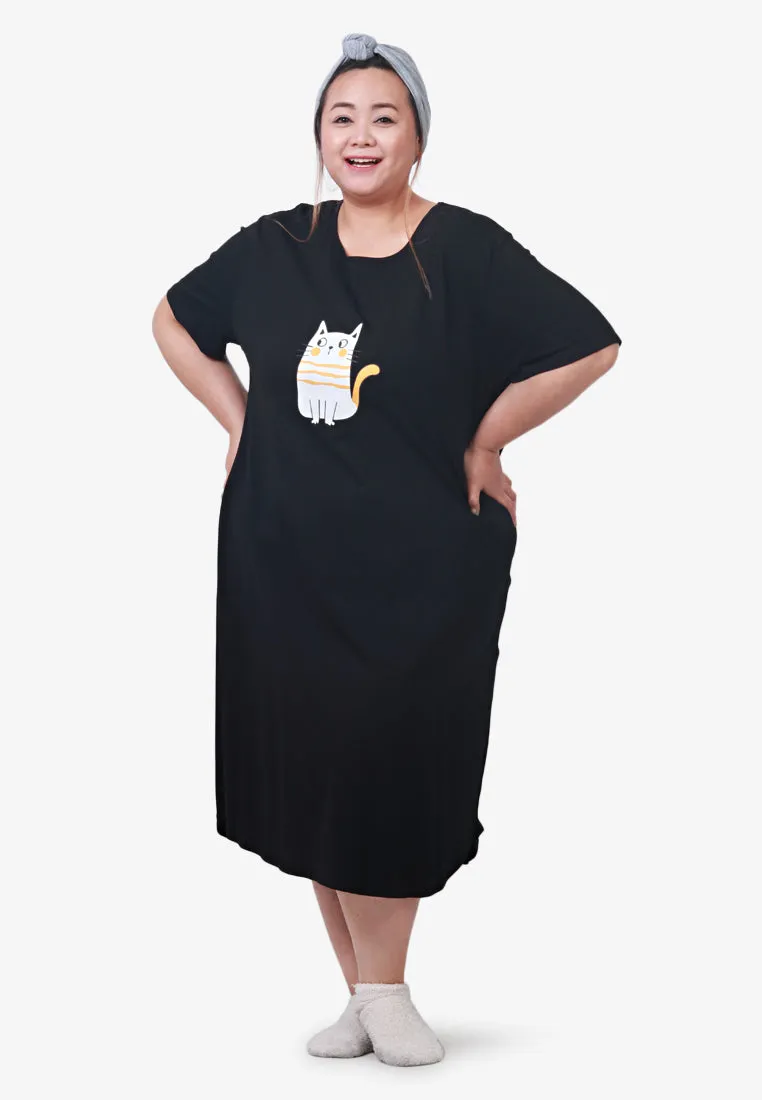 Whitecat Cute Night Sleep Dress - Black