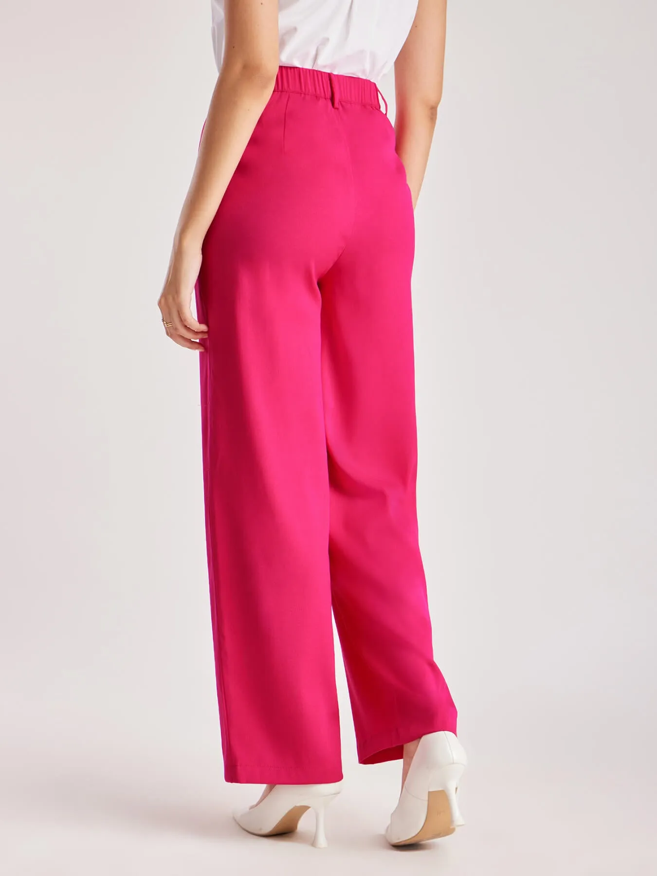 Wide Leg High Rise Trousers - Fuchsia