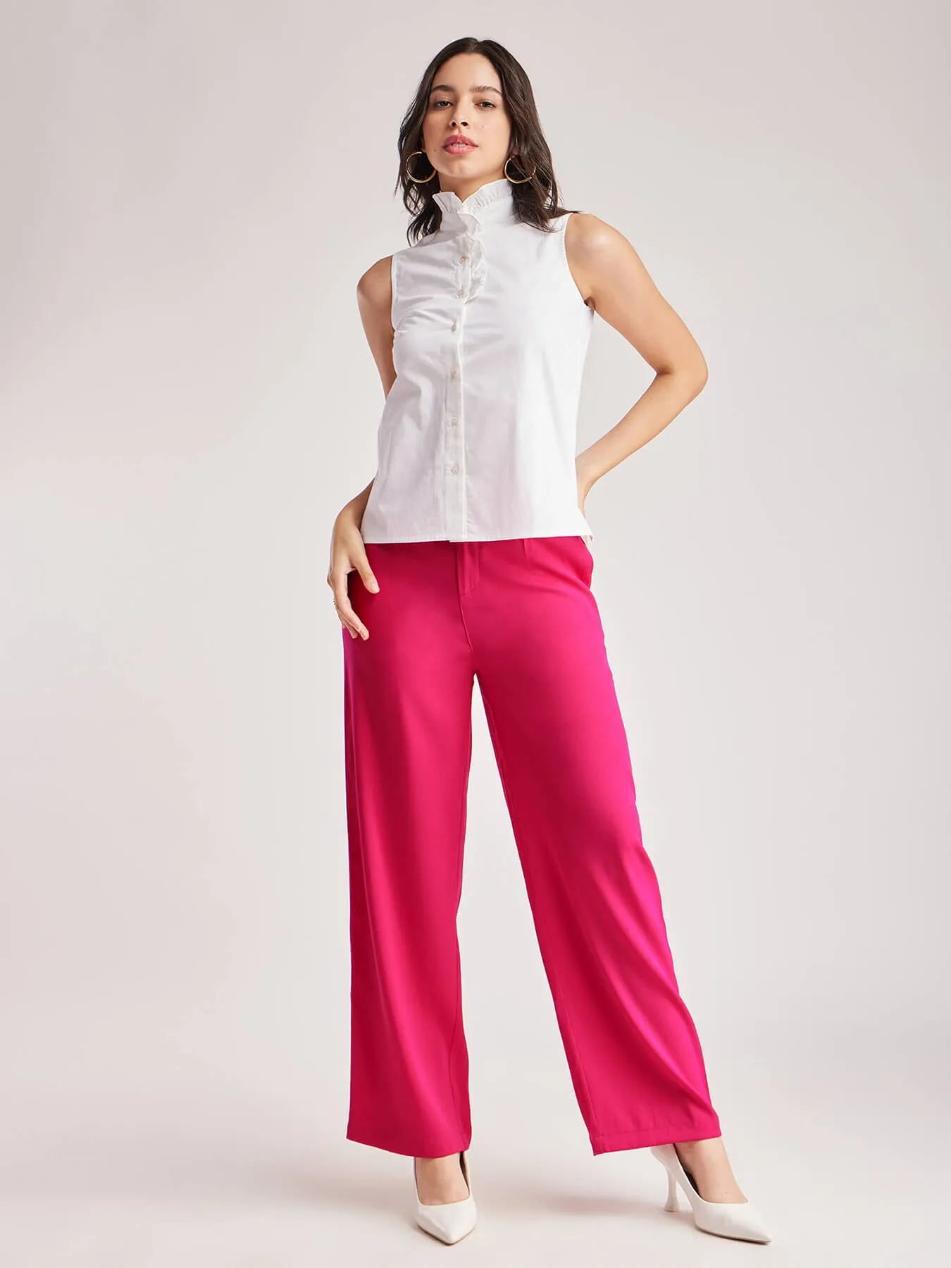 Wide Leg High Rise Trousers - Fuchsia