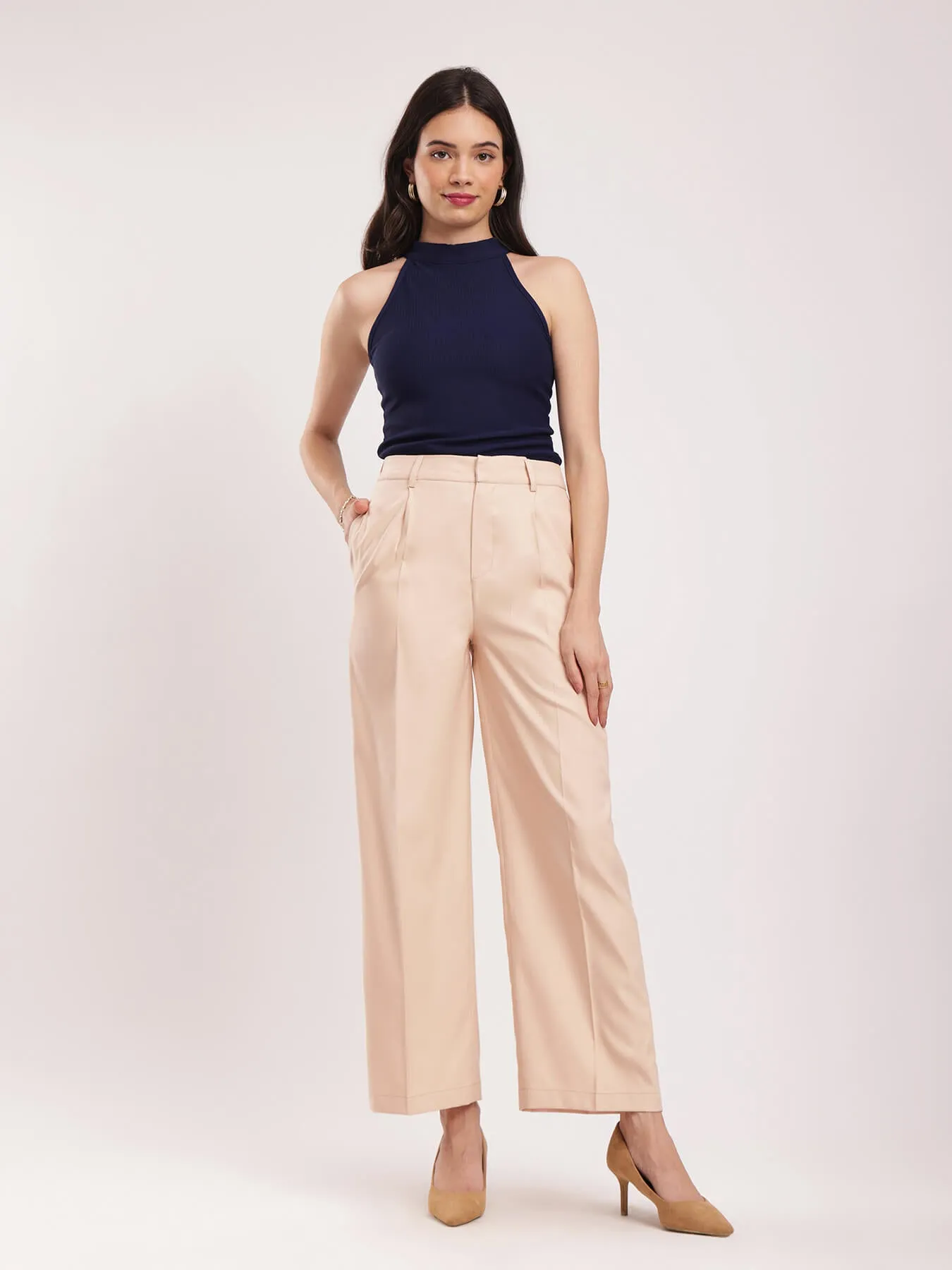 Wide Leg Trousers - Beige