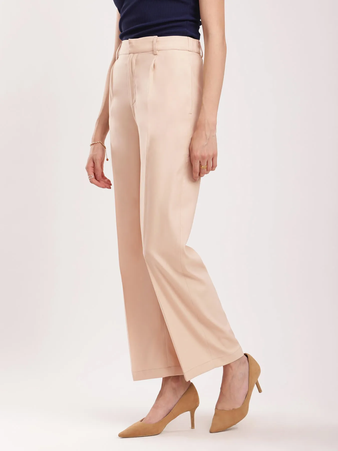 Wide Leg Trousers - Beige