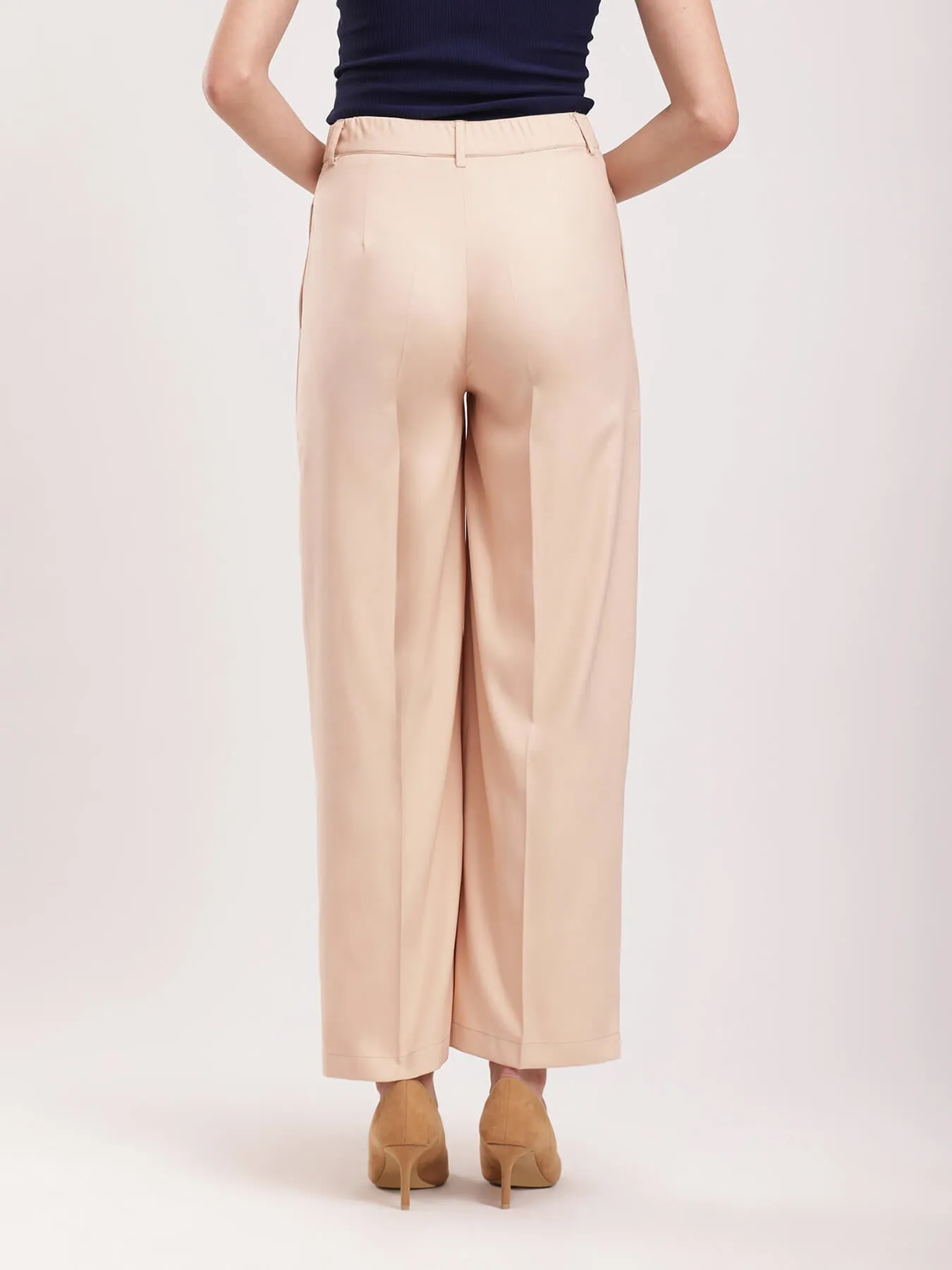 Wide Leg Trousers - Beige