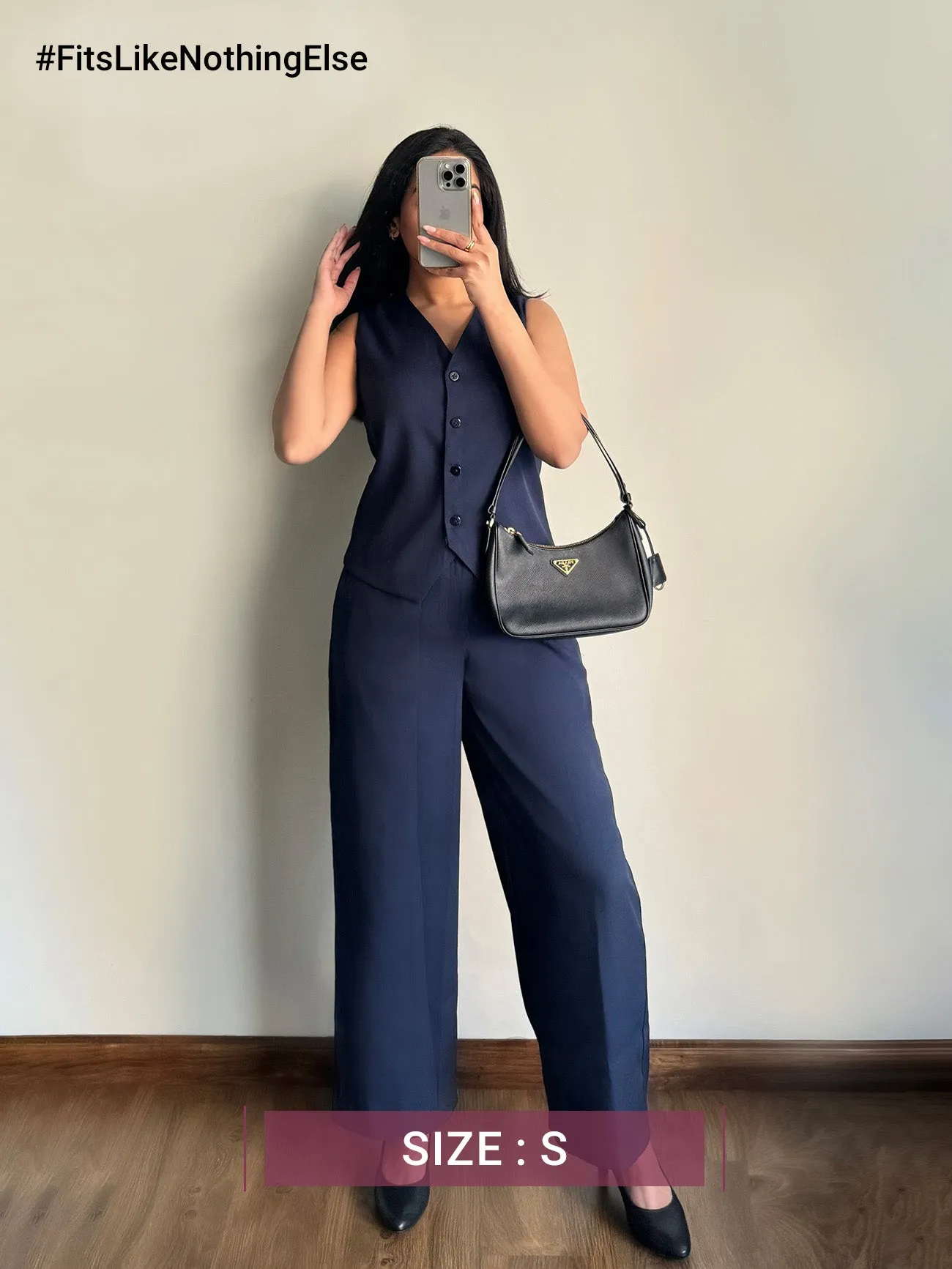 Wide Leg Trousers - Navy Blue