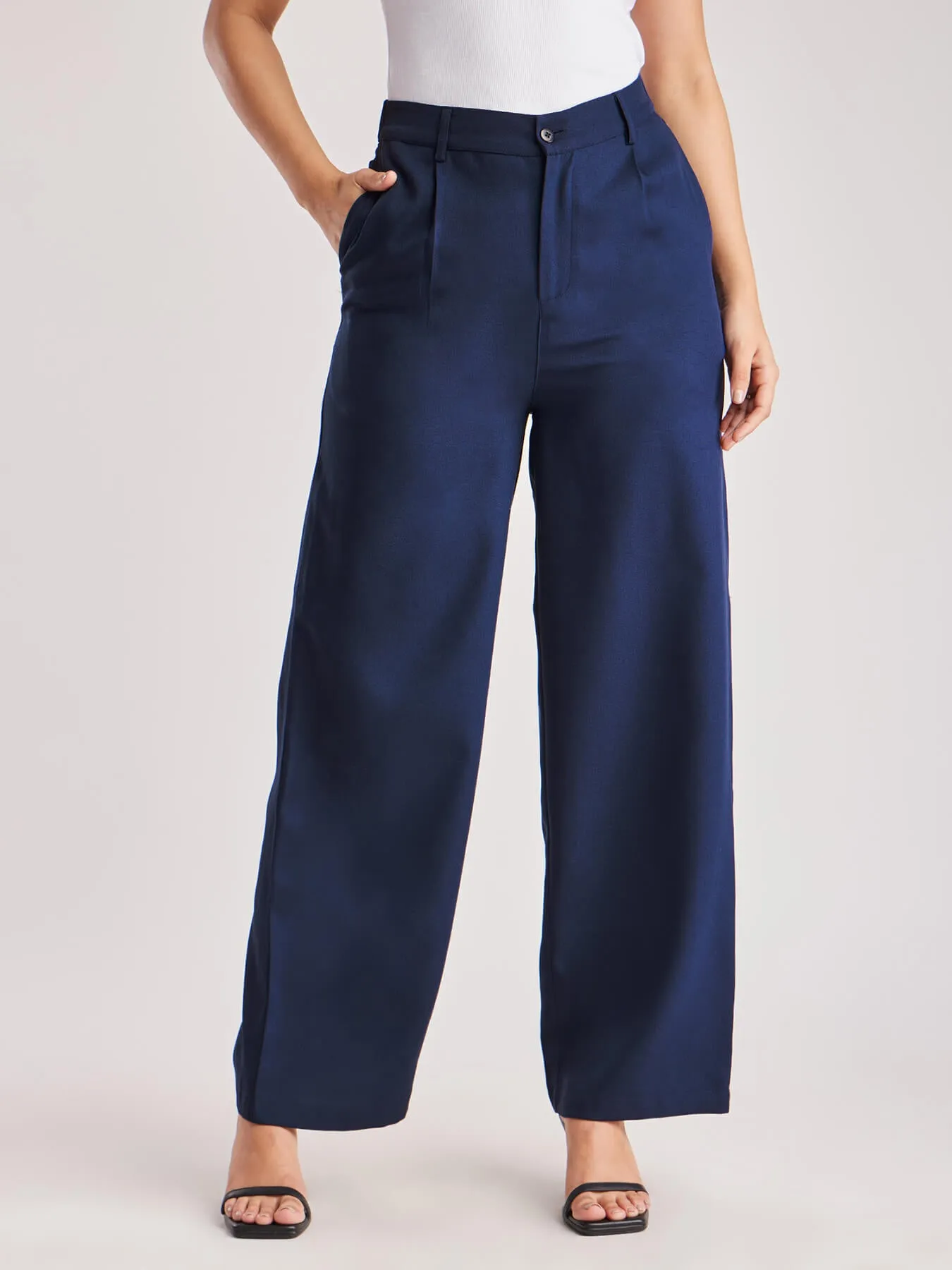 Wide Leg Trousers - Navy Blue