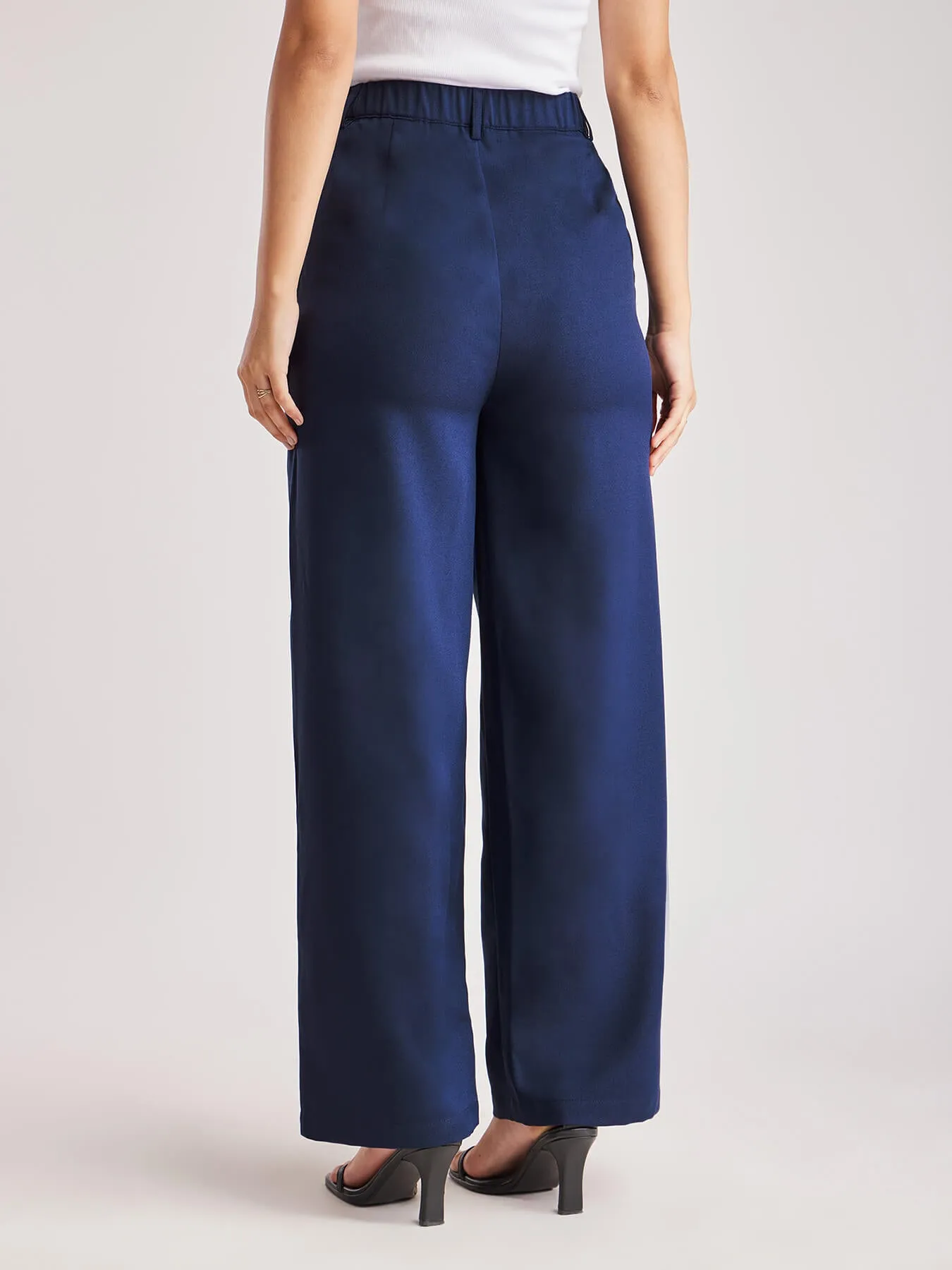 Wide Leg Trousers - Navy Blue