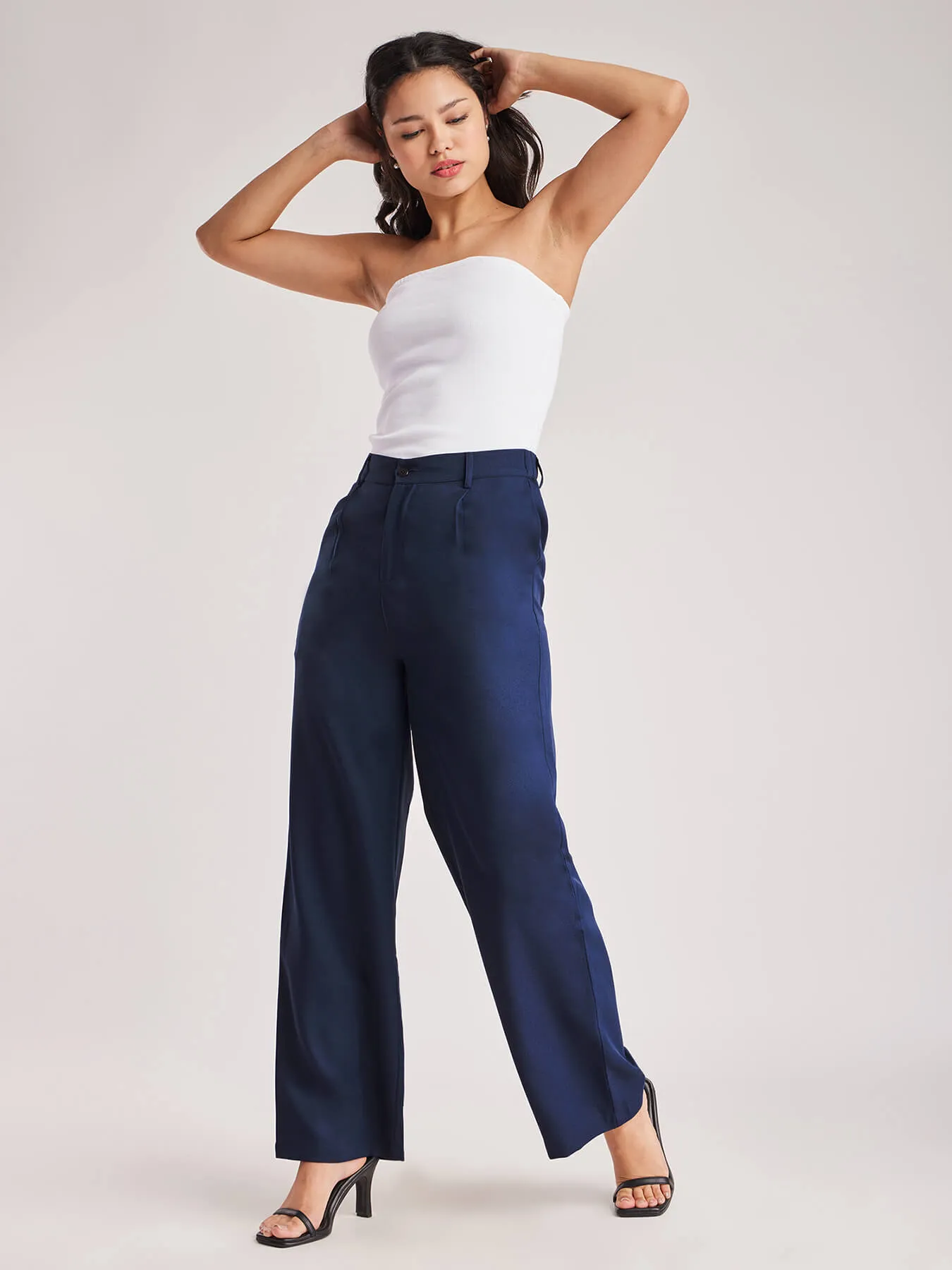 Wide Leg Trousers - Navy Blue