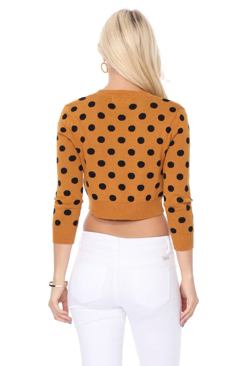 YEMAK Women's 3/4 Sleeve V-Neck Polka Dot Cropped Bolero Sweater Cardigan MK8213 (S-L)